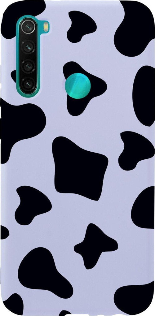 Xiaomi Redmi Note 8 Inek Desenli Premium Silikonlu Lila Telefon Kılıfı