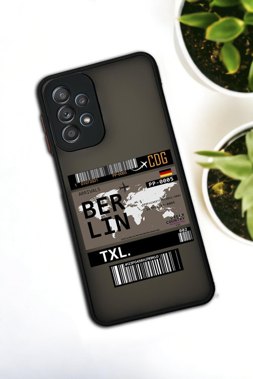 Samsung Galaxy A23 Uyumlu Berlin Ticket Desenli Buzlu Şeffaf Lüx Telefon Kılıfı