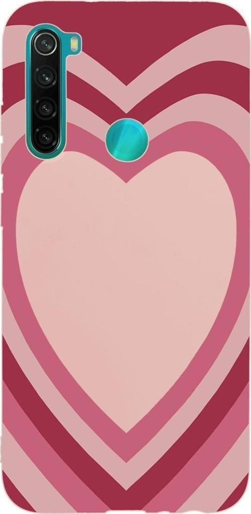 Xiaomi Redmi Note 8 Kalp Desenli Premium Silikonlu Pembe Telefon Kılıfı