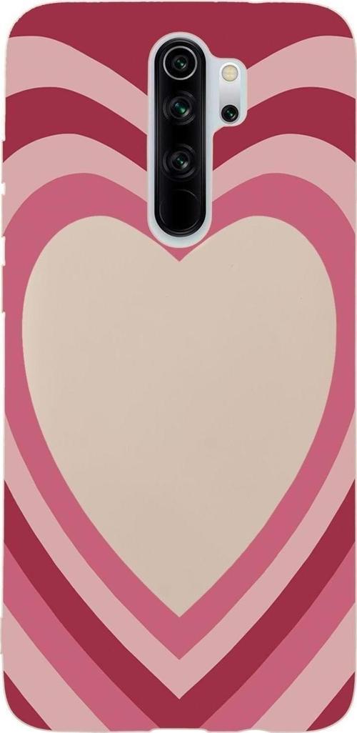 Xiaomi Redmi Note 8 Pro Kalp Desenli Premium Silikonlu Pembe Telefon Kılıfı