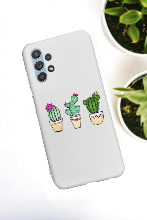 Samsung Galaxy A13 Uyumlu Üçlü Kaktüs Desenli Premium Silikonlu Lansman Telefon Kılıfı