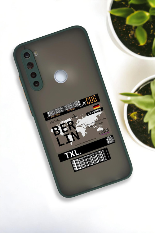 Xiaomi Redmi Note 8 Uyumlu Berlin Ticket Desenli Buzlu Şeffaf Lüx Telefon Kılıfı