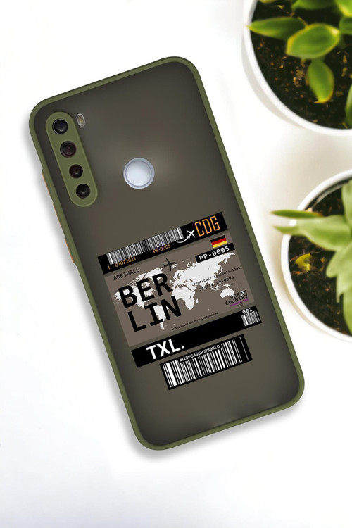 Xiaomi Redmi Note 8 Uyumlu Berlin Ticket Desenli Buzlu Şeffaf Lüx Telefon Kılıfı