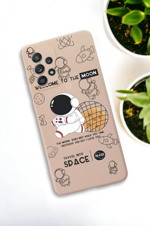 Samsung Galaxy A33 Uyumlu Sevimli Astronot Desenli Premium Silikonlu Lansman Telefon Kılıfı