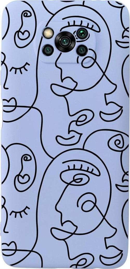 Poco X3 Face Art Premium Silikonlu Lila Telefon Kılıfı