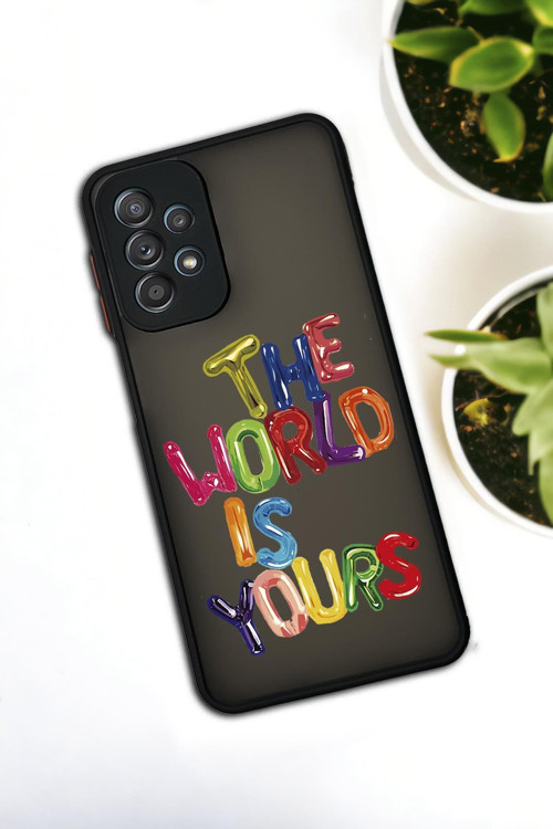 Samsung Galaxy A23 Uyumlu The World Desenli Buzlu Şeffaf Lüx Telefon Kılıfı