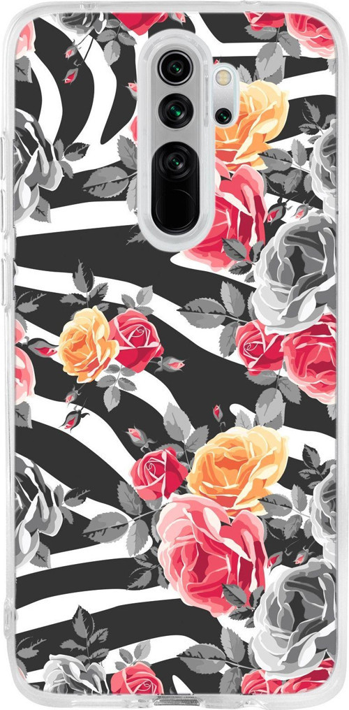 Xiaomi Redmi Note 8 Pro Uyumlu Zebra Gülleri Desenli Şeffaf Silikonlu Telefon Kılıfı