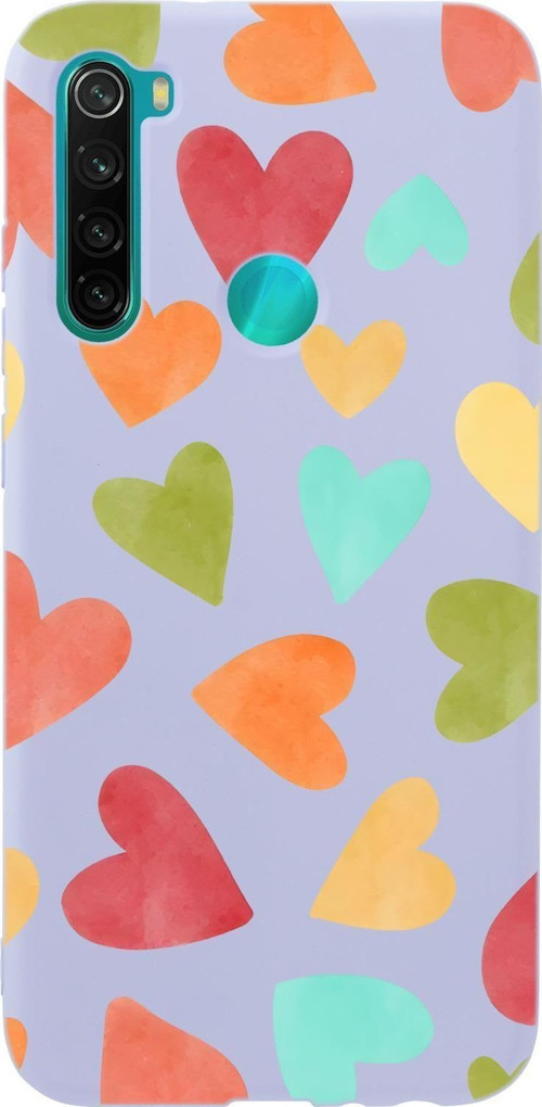 Xiaomi Redmi Note 8 Uyumlu Renkli Kalpler Desenli Premium Silikonlu Telefon Kılıfı