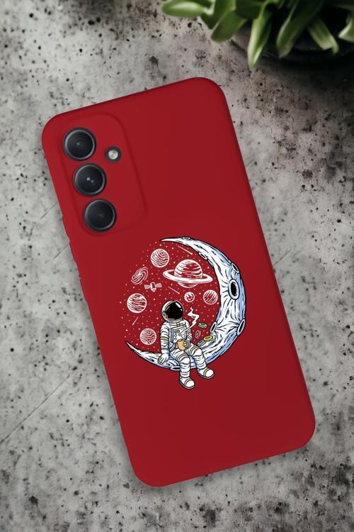 Samsung Galaxy A34 Uyumlu Keyifli Astronot Desenli Premium Silikonlu Lansman Telefon Kılıfı