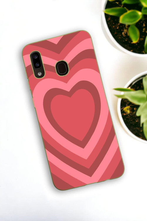 Samsung Galaxy A30 Uyumlu Kırmızı Kalpler Desenli Premium Silikonlu Lansman Telefon Kılıfı
