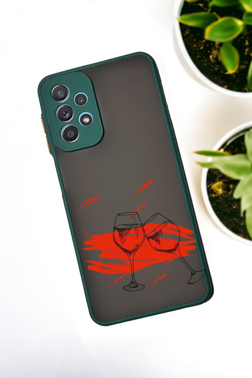 Samsung Galaxy A23 Uyumlu Spilled Wine Desenli Buzlu Şeffaf Lüx Telefon Kılıfı