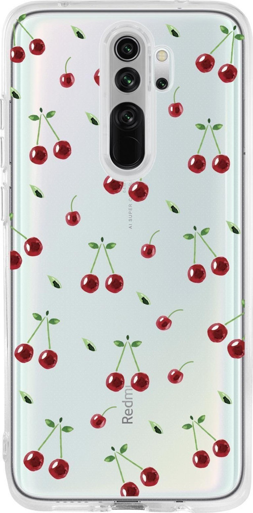 Xiaomi Redmi Note 8 Pro Uyumlu Kiraz Desenli Premium Şeffaf Silikon Kılıf