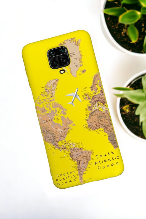 Xiaomi Redmi Note 9 Pro / Note 9S Uyumlu Dünya Harita Desenli Premium Silikonlu Lansman Telefon Kılı