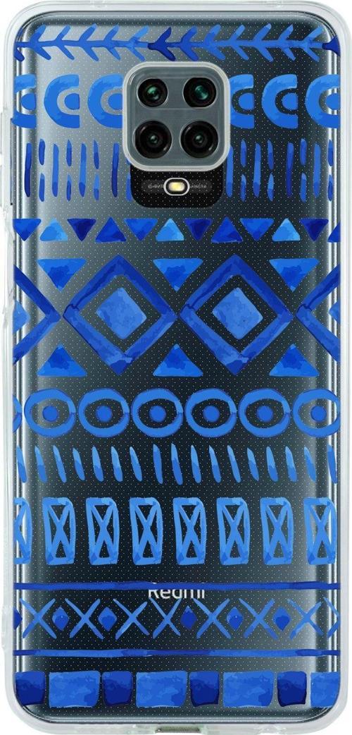 Xiaomi Redmi Note 9 Pro / Note 9S Uyumlu Etnik İndigo Desenli Şeffaf Silikonlu Telefon Kılıfı