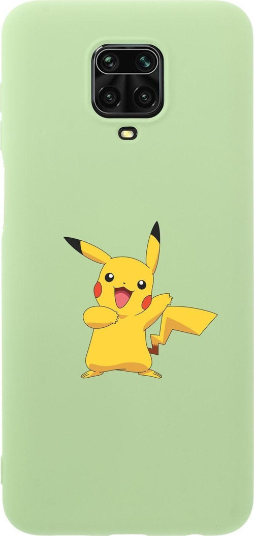 Xiaomi Redmi Note 9 Pro Pikachu Premium Silikonlu Yeşil Telefon Kılıfı