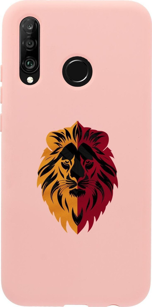 Huawei P30 Lite Uyumlu Sarı Kırmızı Aslan Desenli Premium Silikonlu Telefon Kılıfı