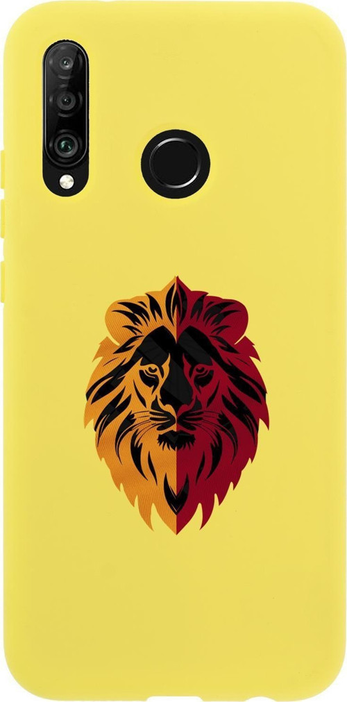 Huawei P30 Lite Uyumlu Sarı Kırmızı Aslan Desenli Premium Silikonlu Telefon Kılıfı