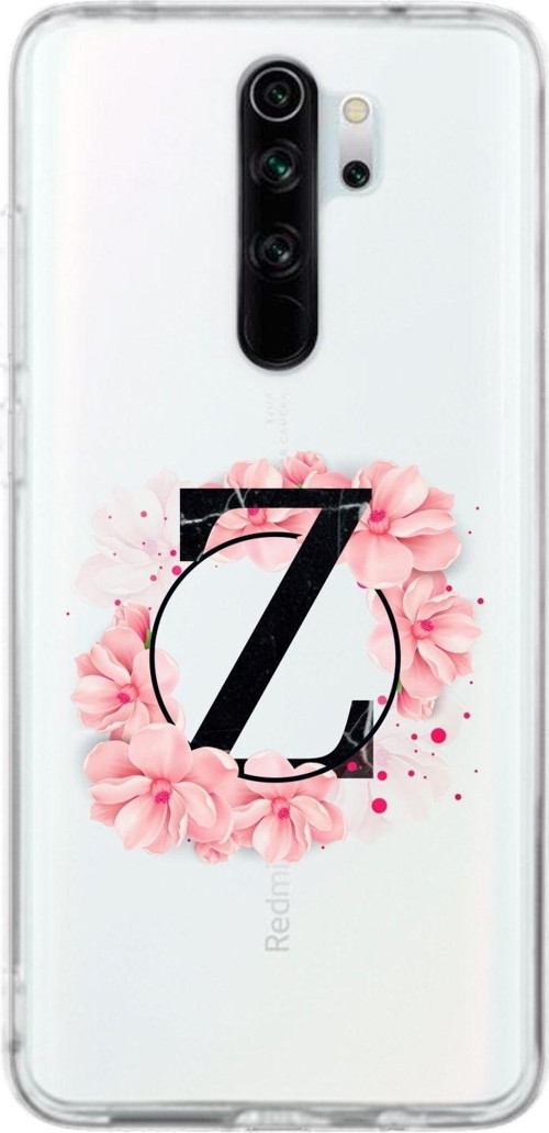 Xiaomi Redmi Note 8 Pro Uyumlu Pembe Çiçek Desen Z Harfli Şeffaf Kılıf