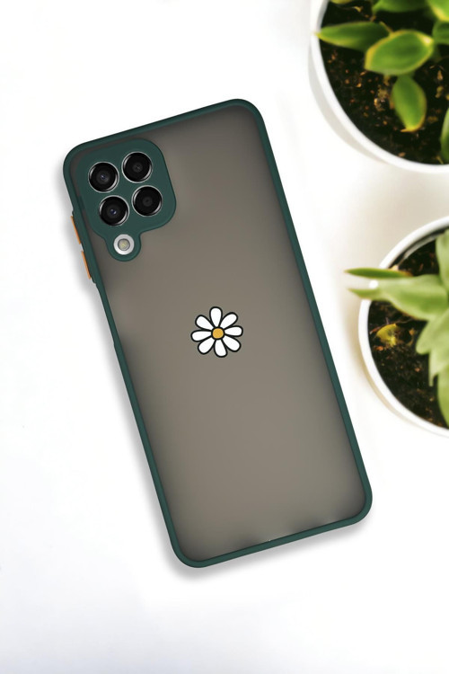 Samsung Galaxy M33 Uyumlu Papatya Desenli Buzlu Şeffaf Lüx Telefon Kılıfı