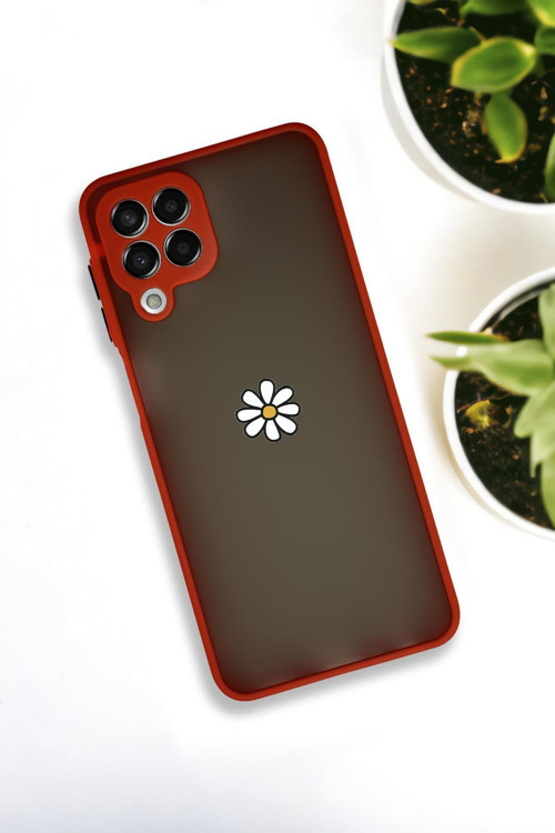 Samsung Galaxy M33 Uyumlu Papatya Desenli Buzlu Şeffaf Lüx Telefon Kılıfı