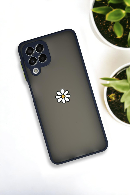 Samsung Galaxy M33 Uyumlu Papatya Desenli Buzlu Şeffaf Lüx Telefon Kılıfı