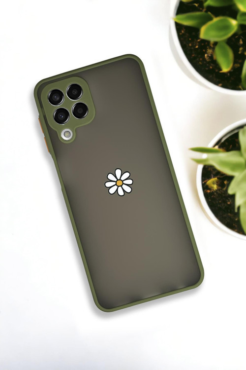 Samsung Galaxy M33 Uyumlu Papatya Desenli Buzlu Şeffaf Lüx Telefon Kılıfı