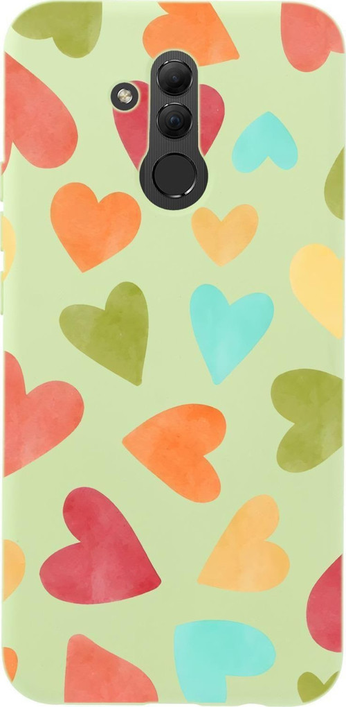 Huawei Mate 20 Lite Uyumlu Renkli Kalpler Desenli Premium Silikonlu Telefon Kılıfı
