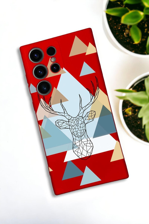 Samsung Galaxy S21 Ultra Uyumlu Polygon Deer Desenli Premium Silikonlu Lansman Telefon Kılıfı