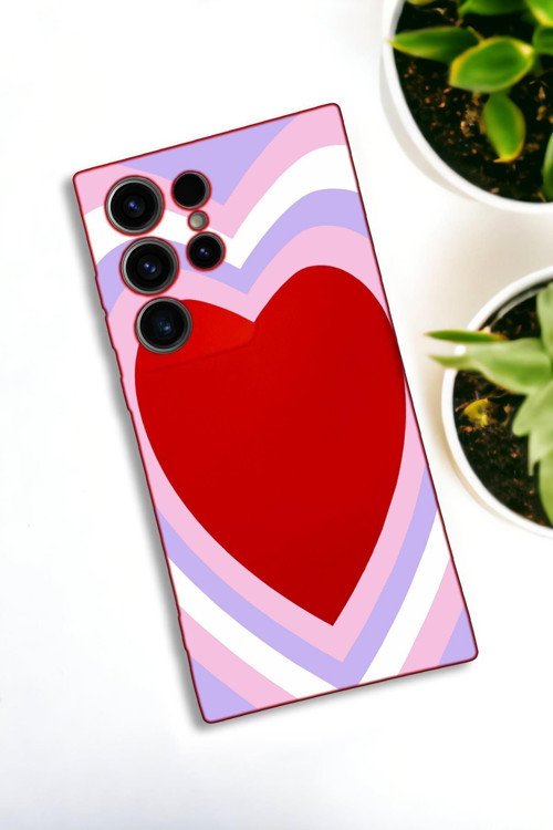 Samsung Galaxy S21 Ultra Uyumlu Purple Heart Desenli Premium Silikonlu Lansman Telefon Kılıfı