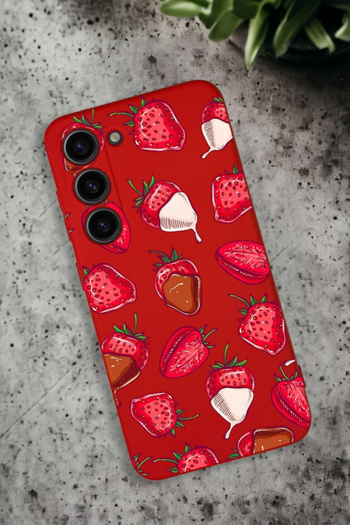 Samsung Galaxy S23 Uyumlu Çikolatalı Çilekler Desenli Premium Silikonlu Lansman Telefon Kılıfı