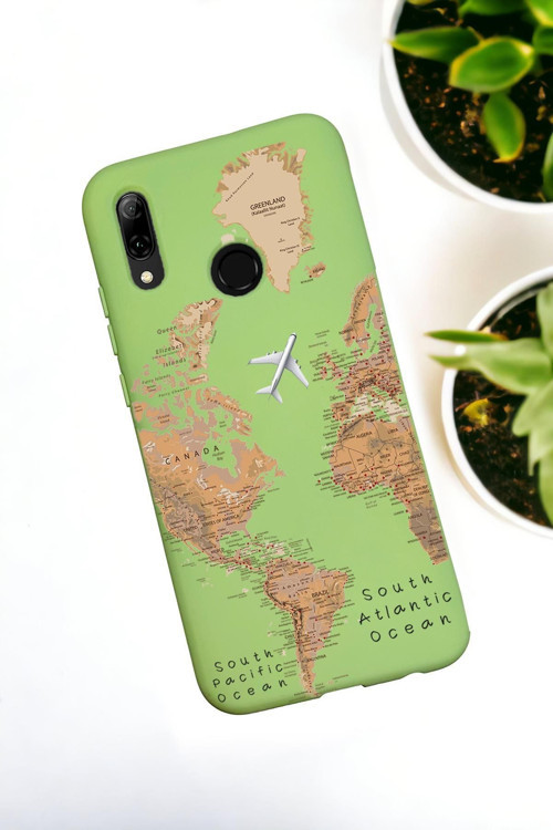 Huawei P Smart 2019 Uyumlu Dünya Harita Desenli Premium Silikonlu Lansman Telefon Kılıfı