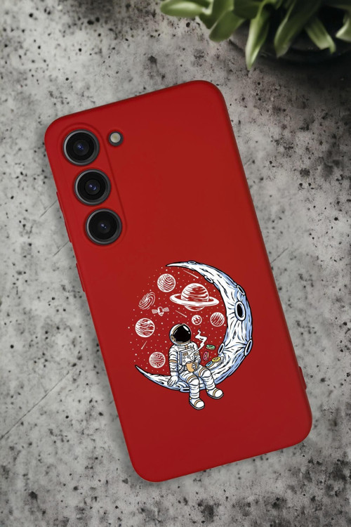 Samsung Galaxy S23 Uyumlu Keyifli Astronot Desenli Premium Silikonlu Lansman Telefon Kılıfı