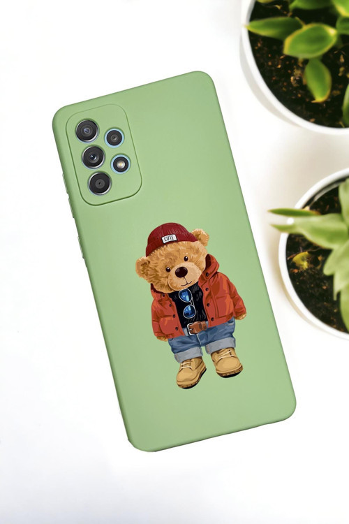 Samsung Galaxy A72 Uyumlu Teddy Bear Desenli Premium Silikonlu Lansman Telefon Kılıfı
