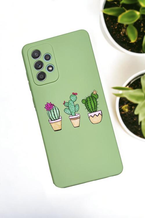 Samsung Galaxy A72 Uyumlu Üçlü Kaktüs Desenli Premium Silikonlu Lansman Telefon Kılıfı
