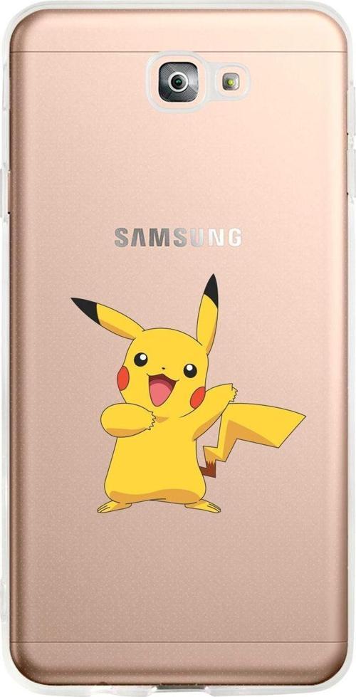 Samsung J7 Prime Uyumlu  Pikaçu Desenli Premium Şeffaf Silikon Kılıf