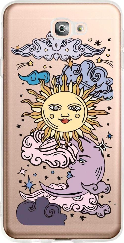 Samsung J7 Prime Uyumlu Güneş Ay Desenli Premium Şeffaf Silikon Kılıf