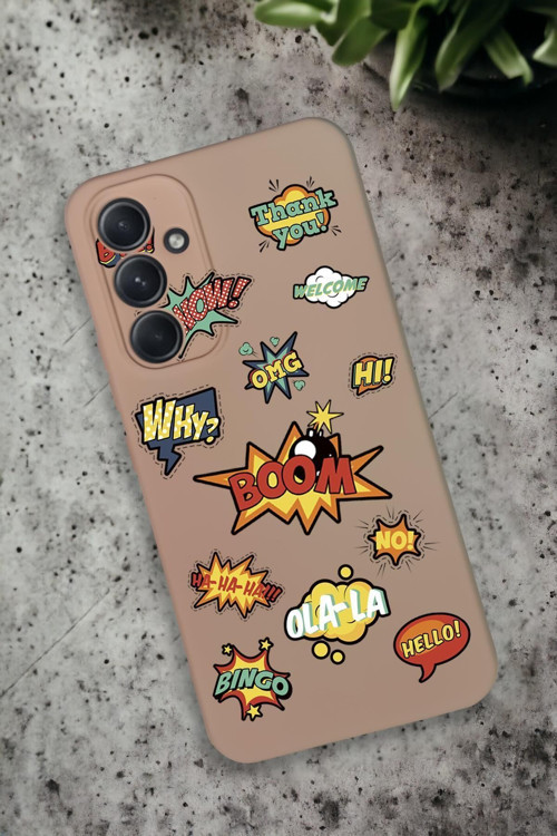 Samsung Galaxy A34 Uyumlu Stickers Desenli Premium Silikonlu Lansman Telefon Kılıfı