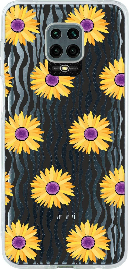 Xiaomi Redmi Note 9 Pro / Note 9S Uyumlu Sarı Papatyalar Desenli Şeffaf Silikonlu Telefon Kılıfı