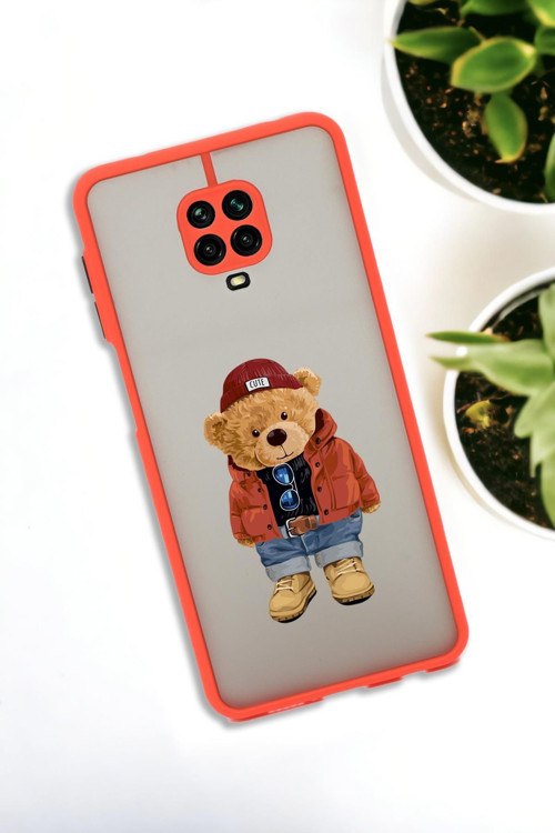 Xiaomi Redmi Note 9 Pro Uyumlu Teddy Bear Desenli Buzlu Şeffaf Lüx Telefon Kılıfı