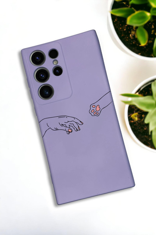 Samsung Galaxy S24 Ultra Uyumlu Hand And Paw Desenli Premium Silikonlu Lansman Telefon Kılıfı