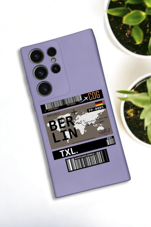 Samsung Galaxy S21 Ultra Uyumlu Berlin Ticket Desenli Premium Silikonlu Lansman Telefon Kılıfı