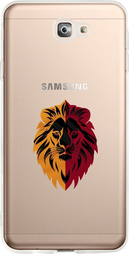 Samsung J7 Prime Uyumlu Sarı Kırmızı Aslan Desenli Premium Şeffaf Silikon Kılıf