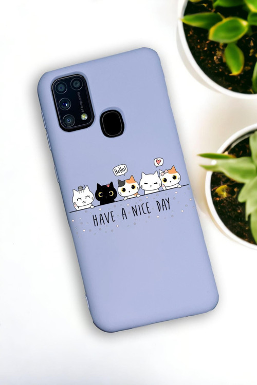 Samsung Galaxy M31 Uyumlu Şirin Kedicikler Desenli Premium Silikonlu Lansman Telefon Kılıfı