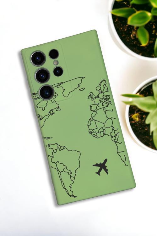 Samsung Galaxy S22 Ultra Uyumlu World Map Lines Desenli Premium Silikonlu Lansman Telefon Kılıfı