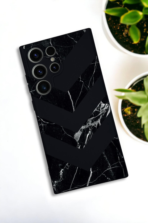 Samsung Galaxy S24 Ultra Uyumlu Mermer Üçgen Desenli Premium Silikonlu Lansman Telefon Kılıfı