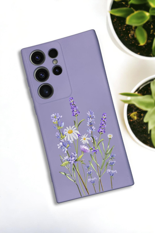 Samsung Galaxy S21 Ultra Uyumlu Lavender Desenli Premium Silikonlu Lansman Telefon Kılıfı