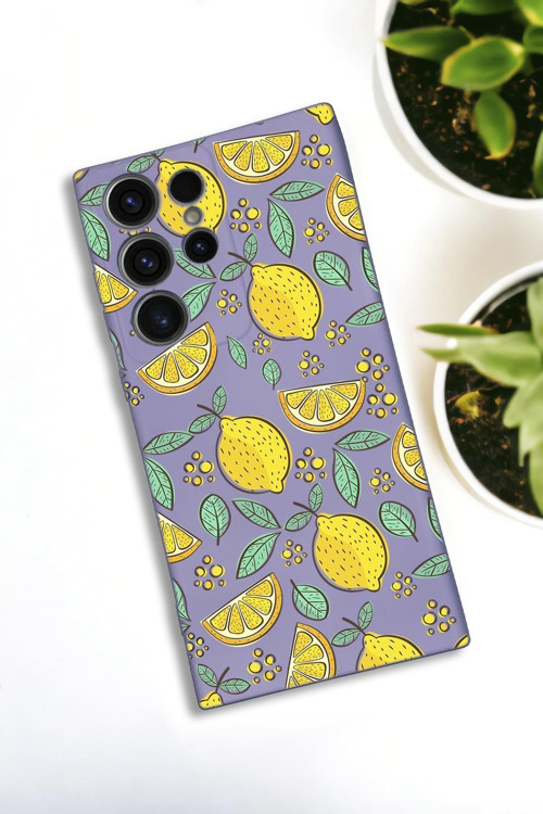 Samsung Galaxy S21 Ultra Uyumlu Limon Desenli Premium Silikonlu Lansman Telefon Kılıfı