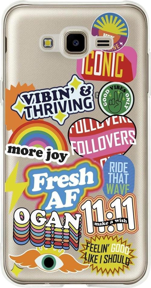 Samsung J7 Fresh Desenli Premium Şeffaf Silikon Kılıf