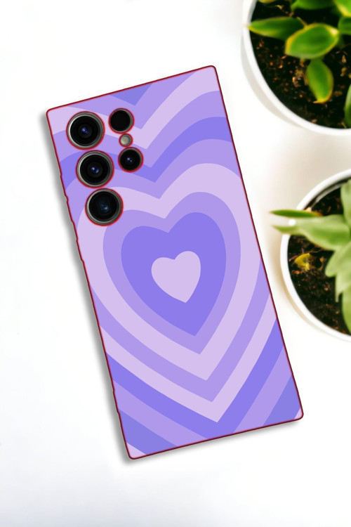 Samsung Galaxy S21 Ultra Uyumlu Mor Kalpler Desenli Premium Silikonlu Lansman Telefon Kılıfı