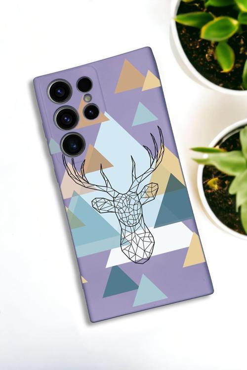 Samsung Galaxy S23 Ultra Uyumlu Polygon Deer Desenli Premium Silikonlu Lansman Telefon Kılıfı
